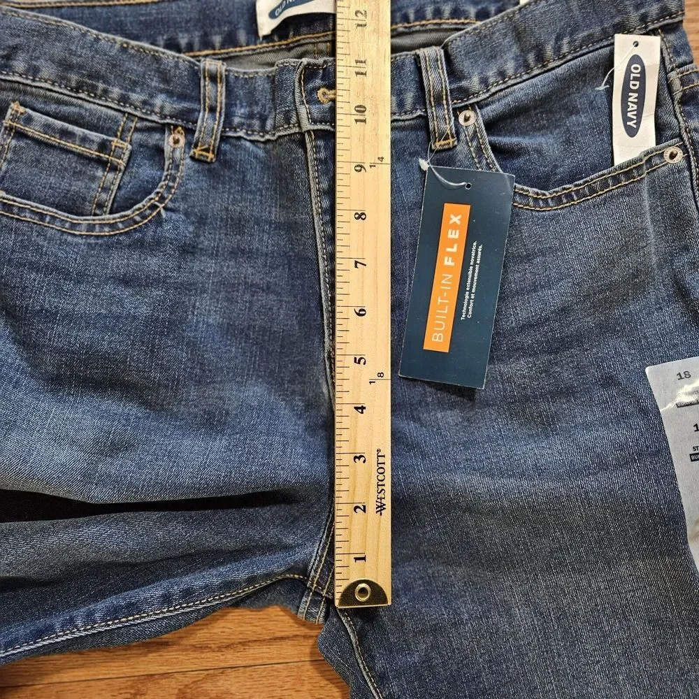 Old Navy Boys Size 18 Jeans Built In Flex Straight Leg‎ Blue Adjustable Waist